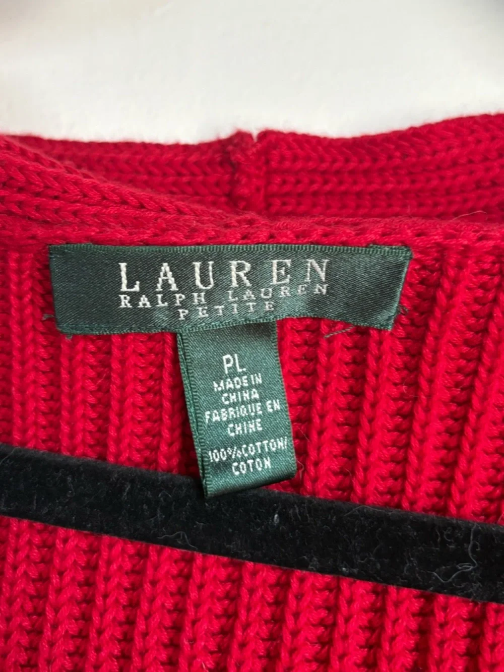 NWT Lauren Ralph Lauren Red Ribbed Cotton Cardigan Petite Large Button Front